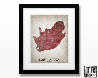 South Africa Map - Home Is Where The Heart Is Love Map - Original Custom Map Art Print Available in Multiple Size and Color Options