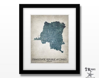 Democratic Republic of Congo Map Art Print - Home Is Where The Heart Is Love Map - Original Art Print Available in Multiple Sizes & Colors