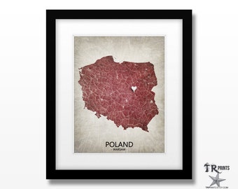 Poland Map Print - Home Is Where The Heart Is Love Map - Original Custom Map Art Print Available in Multiple Size and Color Options