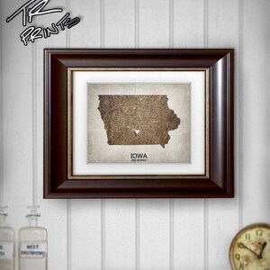 Iowa State Map Art Print Home Town Heart Map Original Custom Map Art Print Available in Multiple Size and Color Options image 3