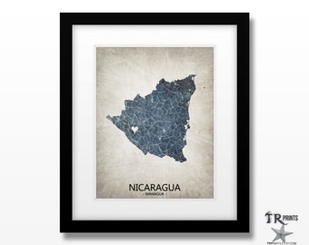 Nicaragua Map Art Print - Home Is Where The Heart Is Love Map - Original Custom Map Art Print Available in Multiple Sizes