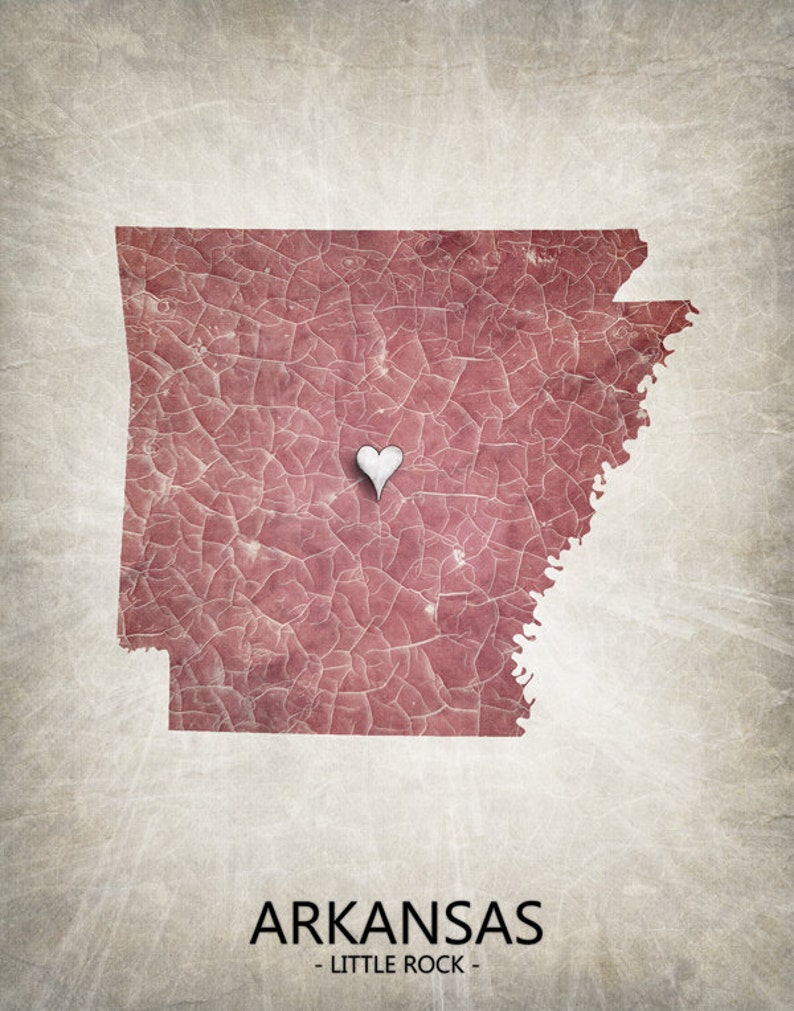 Arkansas State Map Home Is Where The Heart Is Home Town Love Original Custom Art Print Available in Multiple Size and Color Options image 4