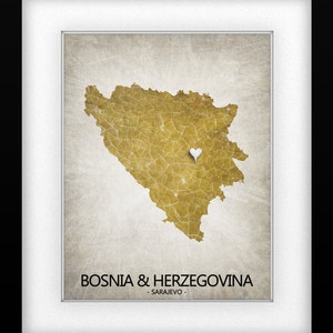 Bosnia & Herzegovina Map Art Print Home Is Where The Heart Is Love Map Original Custom Map Art Print Available in Multi Sizes and Colors image 3