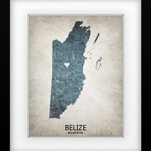 Belize Map Art Print Home Is Where The Heart Is Love Map Original Custom Map Art Print Available in Multiple Sizes image 2