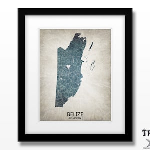 Belize Map Art Print Home Is Where The Heart Is Love Map Original Custom Map Art Print Available in Multiple Sizes image 1