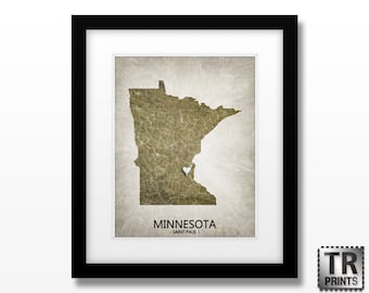 Minnesota State Map Artwork - Personalized Art Print - Choose your City & Color - Great for Wedding Anniversary Gift Housewarming and more