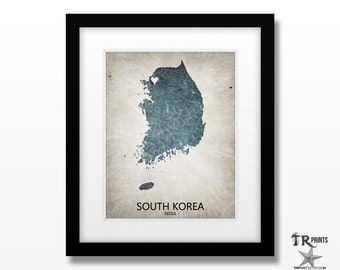 South Korea Map Print - Home Is Where The Heart Is Love Map - Original Custom Map Art Print Available in Multiple Size and Color Options