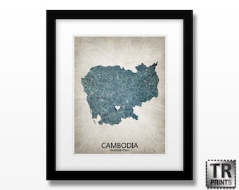 Cambodia Map - Home Is Where The Heart Is Love Map - Original Custom Map Art Print Available in Multiple Size and Color Options