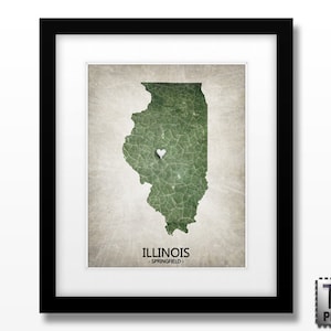 Illinois State Map Art Print - Choose your City & Color - Home Town Love Original Custom Giclee Art Print in Multiple Size and Color Options