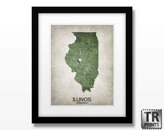 Illinois State Map Art Print - Choose your City & Color - Home Town Love Original Custom Giclee Art Print in Multiple Size and Color Options