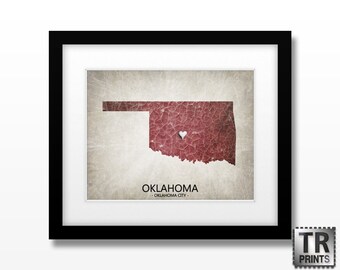 Oklahoma State Map - Home Town Love Art - Choose your City & Color - Original Custom Art Print Available in Multiple Size and Color Options