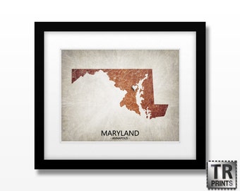 Maryland State Map Art Print - Home Town Love Heart Map - Original Custom Map Art Print Available in Multiple Size and Color Options