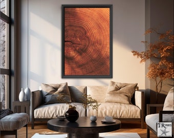 Tree Growth Ring Framed Canvas Art Print - Rustic Wall Decor Wood Rings Wall Art - Nature Inspired Home Decor Unique Wooden Texture Artwork