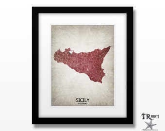 Sicily Map - Home Is Where The Heart Is Love Map - Original Custom Map Art Print Available in Multiple Size and Color Options
