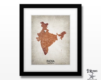 India Map Art Print - Home Is Where The Heart Is Love Map - Original Personalized Map Art Print Available in Multiple Sizes