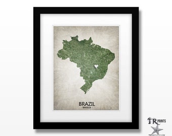 Brazil Map Art Print - Home Is Where The Heart Is Love Map - Original Custom Map Art Print Available in Multiple Size and Color Options