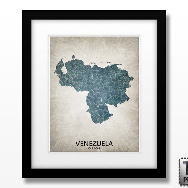 Venezuela Map Art Print - Home Is Where The Heart Is Love Map - Original Custom Map Art Print Available in Multiple Size and Color Options