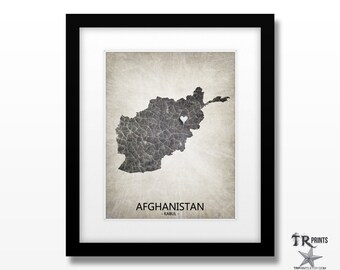 Afghanistan Map Art Print - Home Is Where The Heart Is Love Map - Original Custom Map Art Print Available in Multiple Size and Color Options