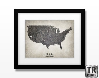 USA Map Art - Home Is Where The Heart Is Love Map - Original Custom Map Art Print Available in Multiple Size and Color Options