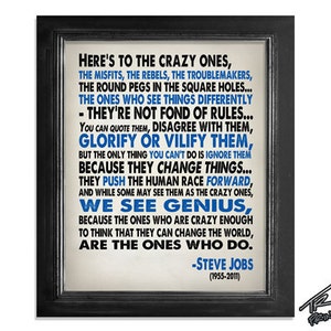 Steve Jobs Inspirational Quote Heres To The Crazy One's Typography Print 8x10 or Larger image 2
