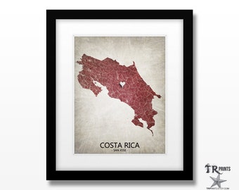 Costa Rica Map Art Print - Original Custom Map Art Print Available in Multiple Size and Color Options