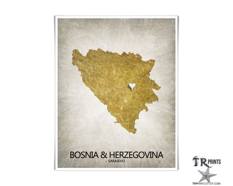 Bosnia & Herzegovina Map Art Print Home Is Where The Heart Is Love Map Original Custom Map Art Print Available in Multi Sizes and Colors image 2