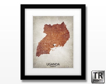 Uganda Map Art Print - Original Custom Map Art Print Available in Multiple Size and Color Options