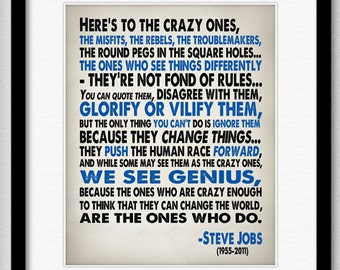 Heres To The Crazy One's - Steve Jobs Quote - Typography Art Print