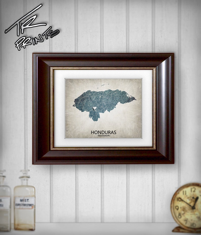 Honduras Map Art Print Home Is Where The Heart Is Love Map Original Custom Map Art Print Available in Multiple Sizes image 3