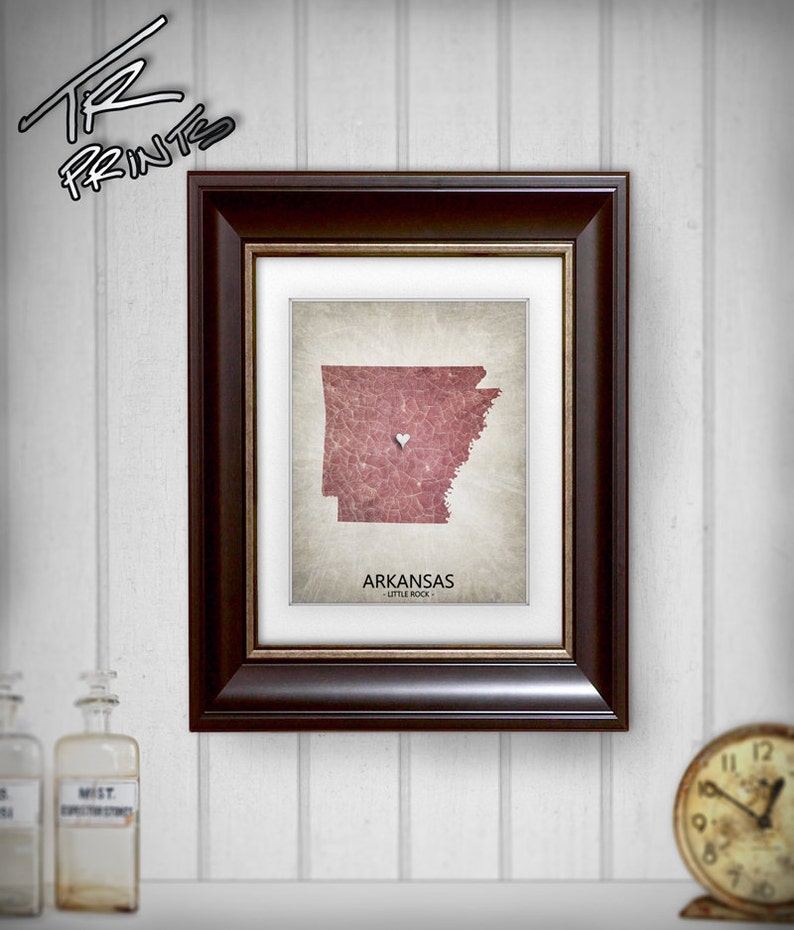 Arkansas State Map Home Is Where The Heart Is Home Town Love Original Custom Art Print Available in Multiple Size and Color Options image 3