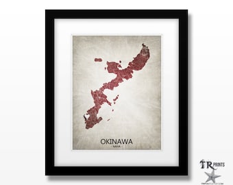 Okinawa Map Art Print - Home Is Where The Heart Is Love Map - Original Custom Map Art Print Available in Multiple Sizes & Colors