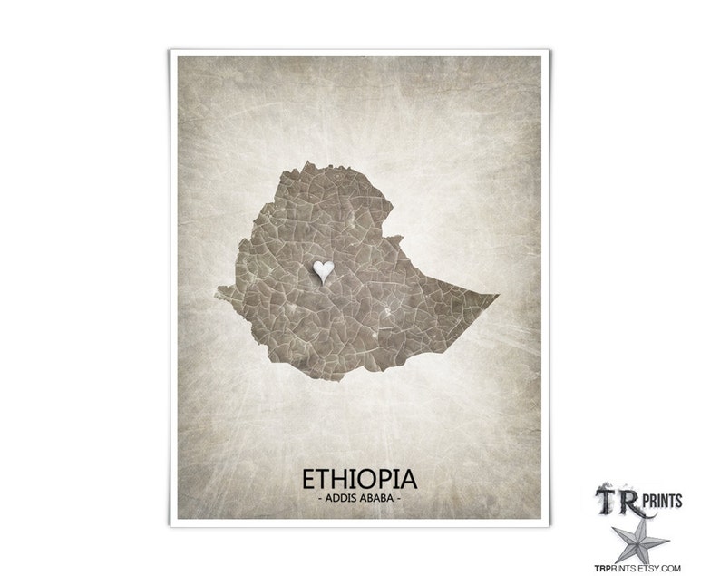 Ethiopia Africa Map Print Home Is Where The Heart Is Love Map Original Custom Map Art Print Available in Multiple Size and Color Options image 2