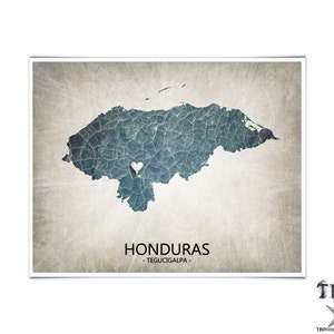 Honduras Map Art Print Home Is Where The Heart Is Love Map Original Custom Map Art Print Available in Multiple Sizes image 2