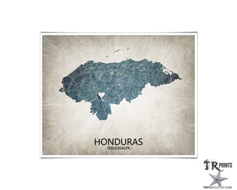 Honduras Map Art Print Home Is Where The Heart Is Love Map Original Custom Map Art Print Available in Multiple Sizes image 2