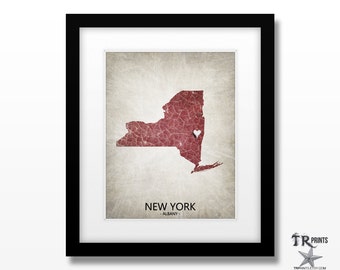 New York State Map Art Print - Personalize Map Art Print Available in Multiple Size and Color Options