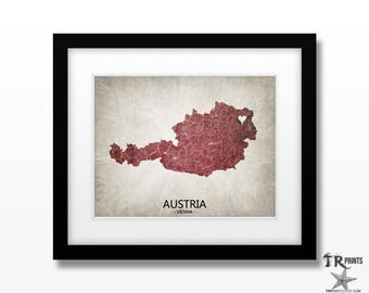 Austria Map Art Print - Home Is Where The Heart Is Love Map - Original Custom Map Art Print Available in Multiple Size and Color Options