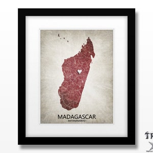 Madagascar Map Artwork Print - Home Is Where The Heart Is Love Map - Original Custom Map Print