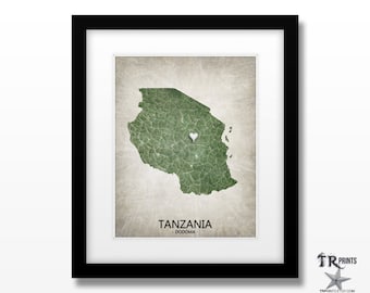 Tanzania Map Print - Home Is Where The Heart Is Love Map - Original Custom Map Art Print Available in Multiple Sizes & Color options