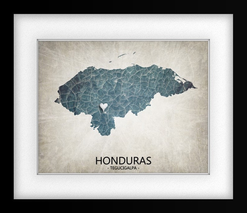 Honduras Map Art Print Home Is Where The Heart Is Love Map Original Custom Map Art Print Available in Multiple Sizes image 4