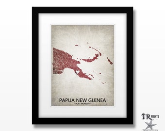 Papua New Guinea Map Art Print - Home Is Where The Heart Is Love Map - Original Custom Map Art Print Available in Multiple Sizes & Colors