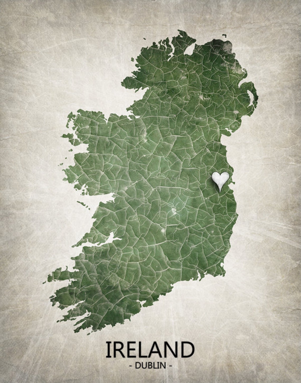 Ireland Map Art Print Home is Where the Heart is Love Map Etsy