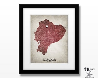 Ecuador Map Print - Home Is Where The Heart Is Love Map - Original Custom Map Art Print Available in Multiple Size and Color Options