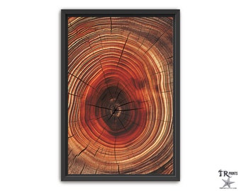 Rustic Tree Ring Framed Canvas Art Print - Vintage Wood Texture Wall Decor, Framed Nature-Inspired Home Accent, Various Sizes