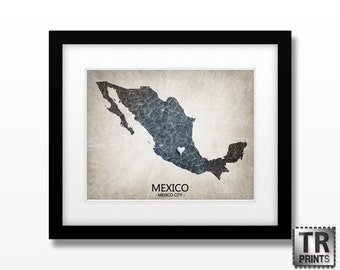 Mexico Map Art Print - Home Is Where The Heart Is Love Map - Original Custom Map Art Print Available in Multiple Size and Color Options