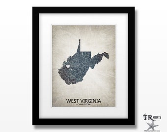 West Virginia State Print - Home Town Love - Choose your City & Color - Original Custom Map Art Available in Multiple Size and Color Options