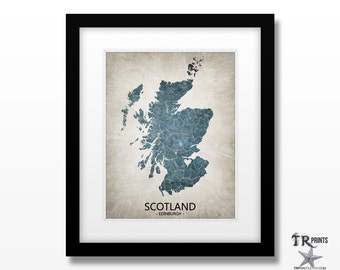 Scotland Map Art Print - Home Is Where The Heart Is Love Map - Original Custom Map Art Print Available in Multiple Size and Color Options