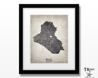 Iraq Map Art Print - Home Is Where The Heart Is Love Map - Original Custom Map Art Print Available in Multiple Size and Color Options