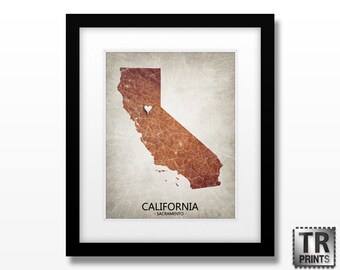 California State Map Art Print - Original Custom Map Art Print Available in Multiple Size and Color Options