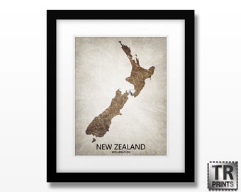 New Zealand Map Art Print - Home Is Where The Heart Is Love Map - Original Custom Map Art Print Available in Multiple Size and Color Options