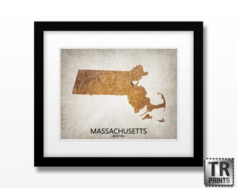 Massachusetts State Map Art Print - Home Town Love Heart Map - Original Custom Map Art Print Available in Multiple Size and Color Options